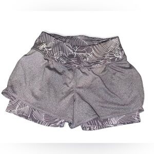 Calia By Carrie Underwood Double Layered Gray Floral Running Shorts